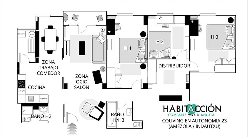 Kalea - Bedroom in a shared flat in Bilbao - Plan